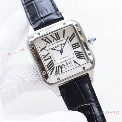 Swiss Quality Cartier Alberto Santos-Dumont de Auto Watches 39.5mm Black Leather Strap